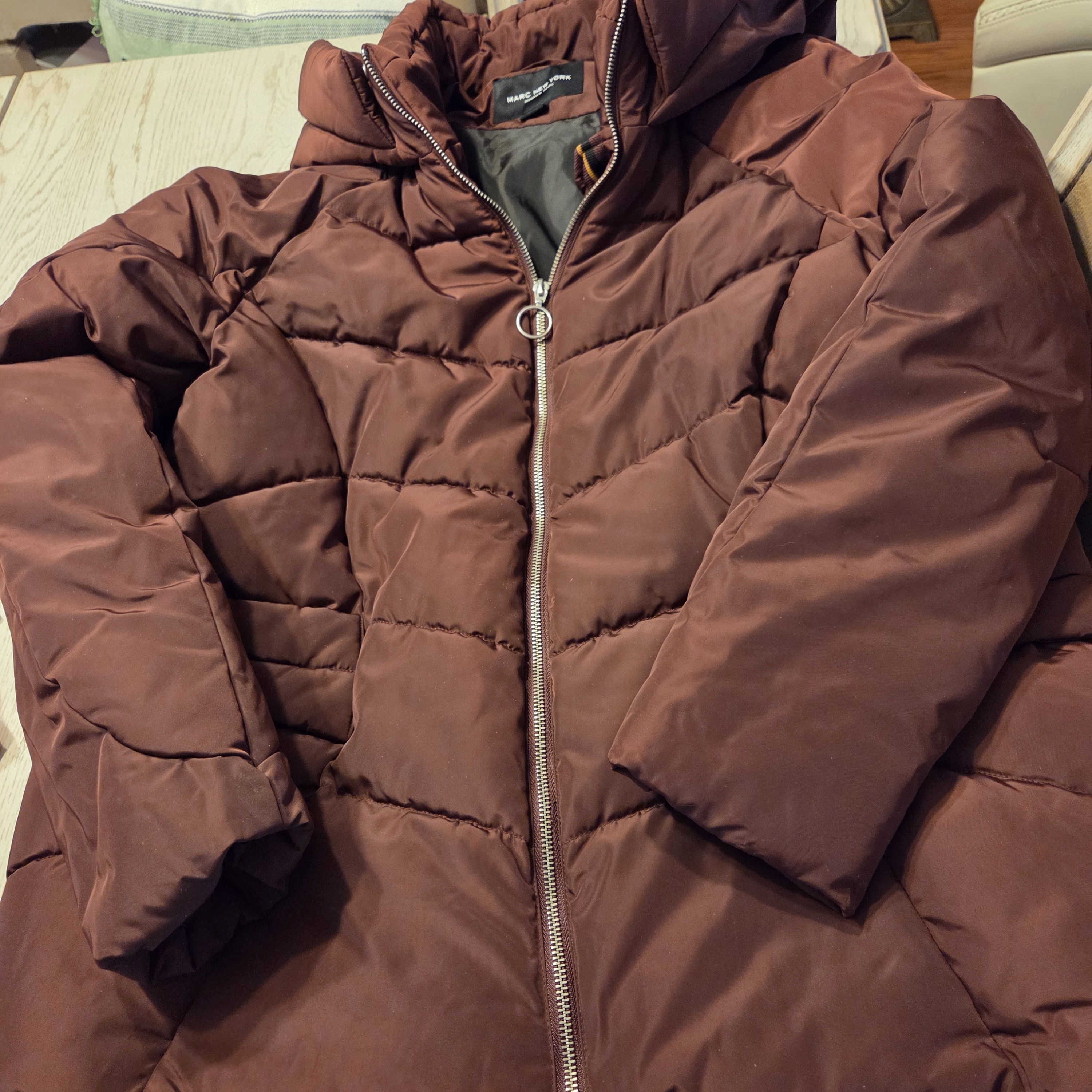 Women's Burgundy Puffer Jacket With Hood